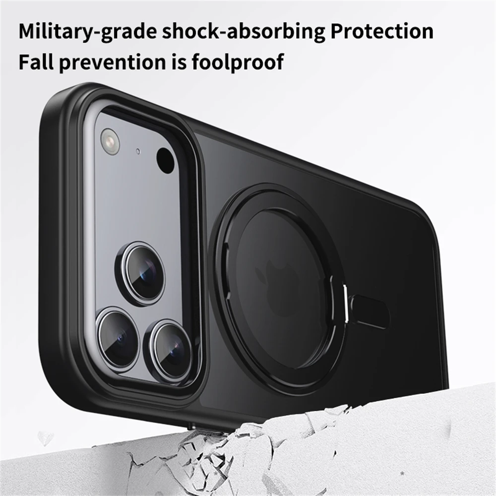 Luxury Metal Ring Stand Clear Phone Case for IPhone 17 Air 16 15 14 Plus 13 Pro Max Magnetic Wireless Charge Shockproof Cover - view 3