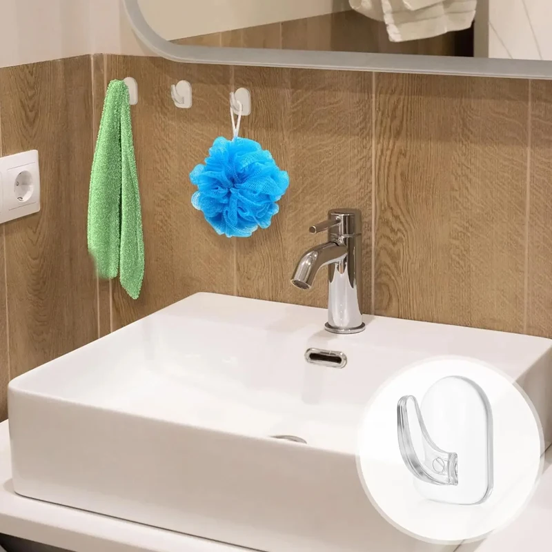 خطافات صغيرة شفافة، خطافات لاصقة منزلية تحمل الحمل بدون ثقب المطبخ، خطاف مقاوم للماء، خطاف متعدد الوظائف