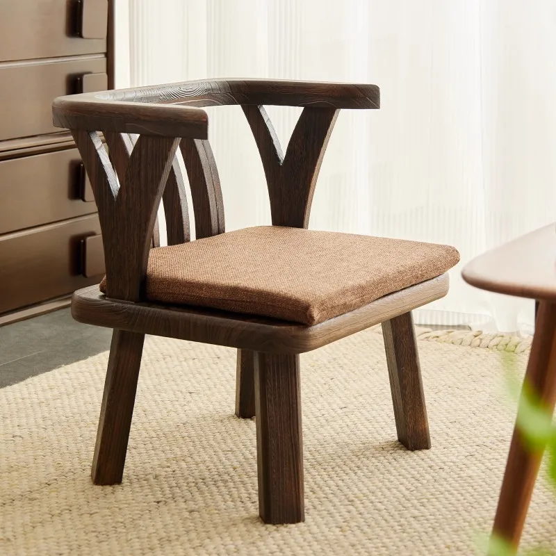 Handcrafted Solid Wood Tatami Chair with Backrest Low Japanese Style Balcony Lounge Seat Bay Window Furniture for Home
