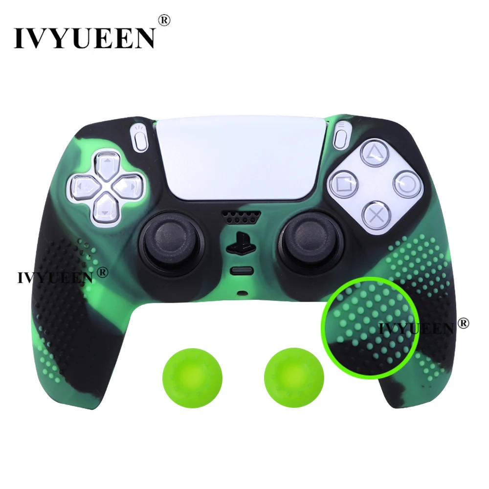 IVYUEEN Anti-slip Silicone Cover Skin for Sony PlayStation Dualshock 5 PS5 Controller Case Thumb Stick Grip Cap for DualSense