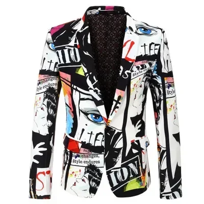 

New Men's Fashion Suit Party Coat Casual Slim Fit Blazer Buttons Suit 3D Floral Print Painting Blazers Jacket Men