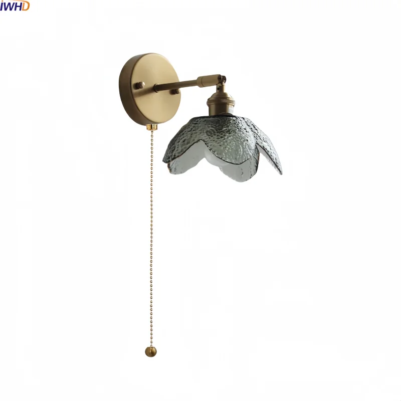 

IWHD Glass Flower LED Wall Lamps Home Design Lighting For Living Room Vintage Brass 220v Bathroom Mirror Light Lampara Pared