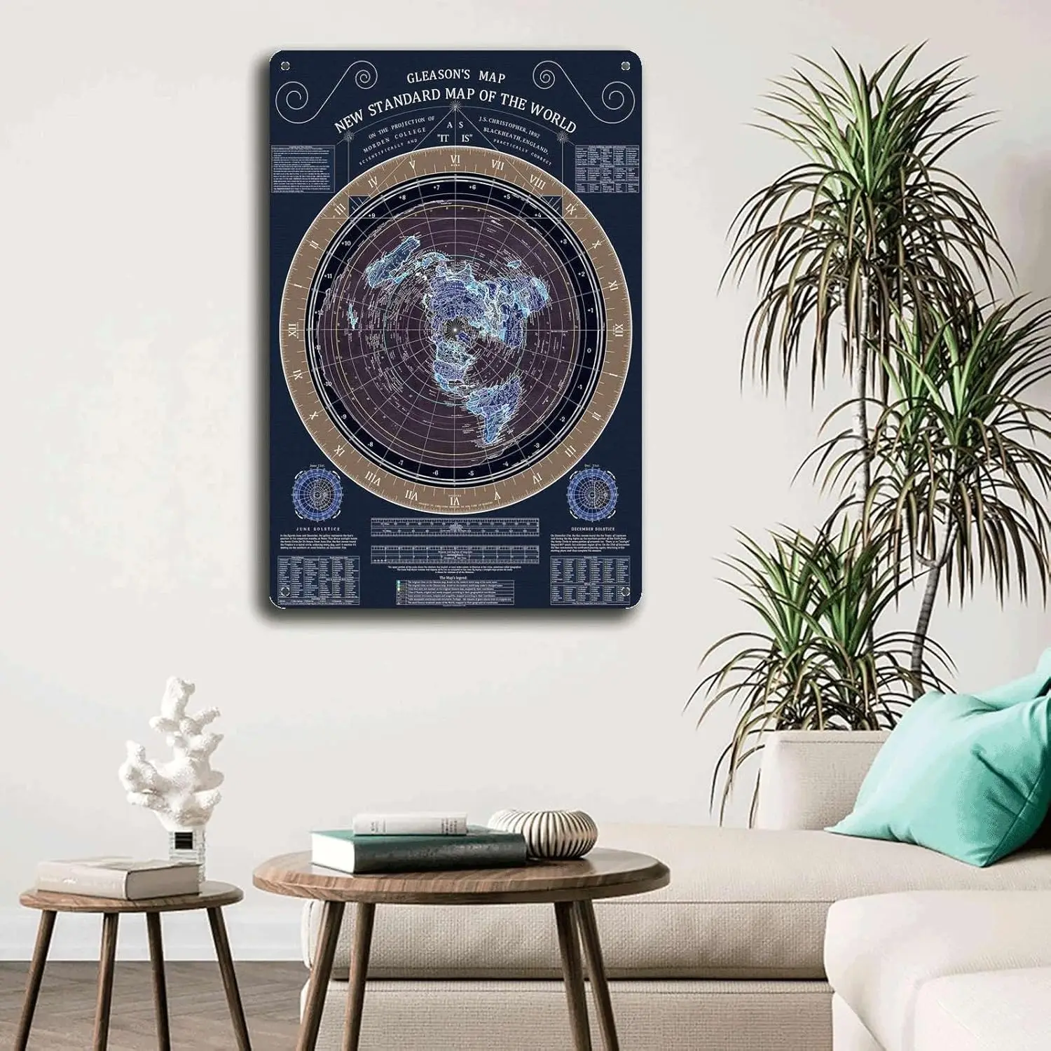 Metal Tin Signs Gleason 2023 New Standard World Map Flat Earth Map Navy And Gold Variants Suitable for Office Home Classroom Bat