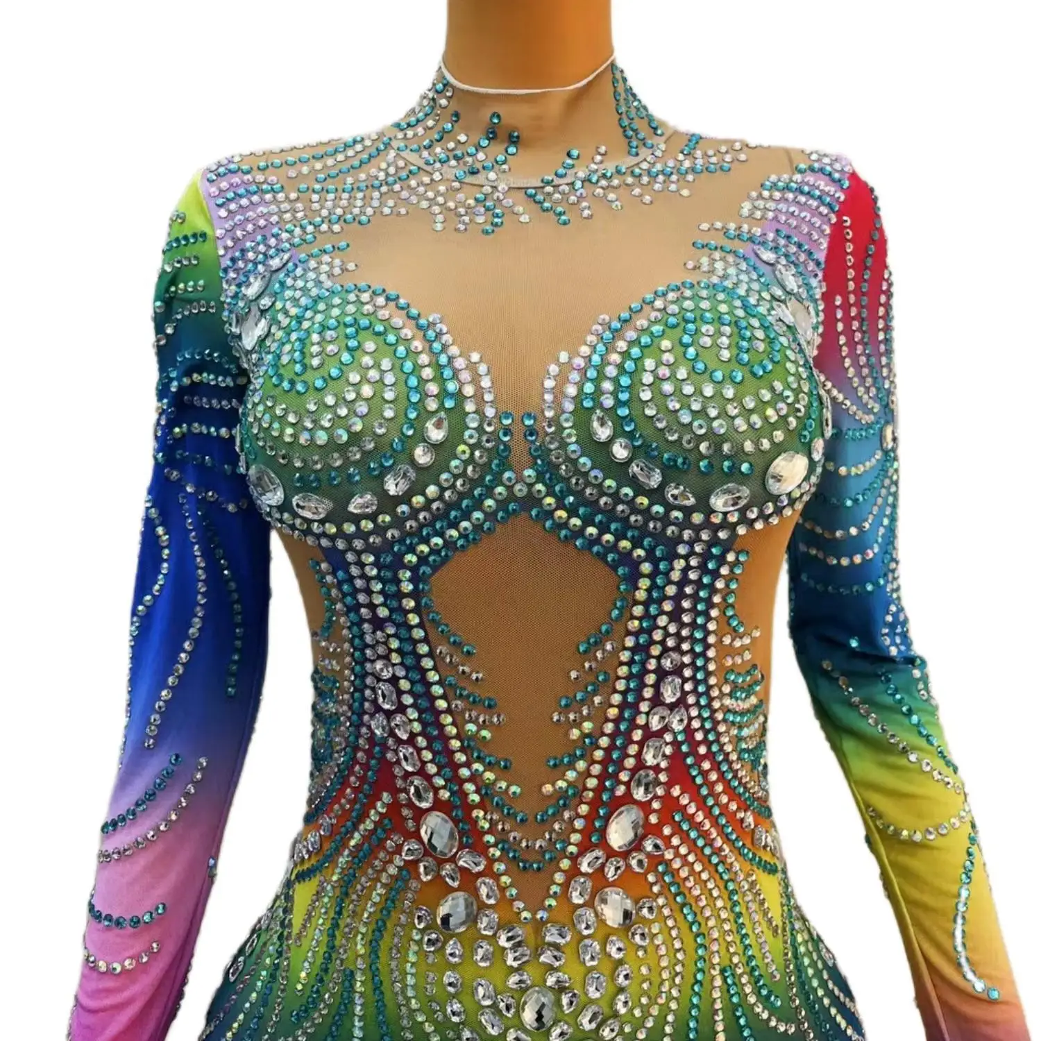 Sparkly See Through African Women Cocktail Dress Colorfol Beads Crystals Floor-Length Prom Dresses Birthday Party Gowns Shuixing