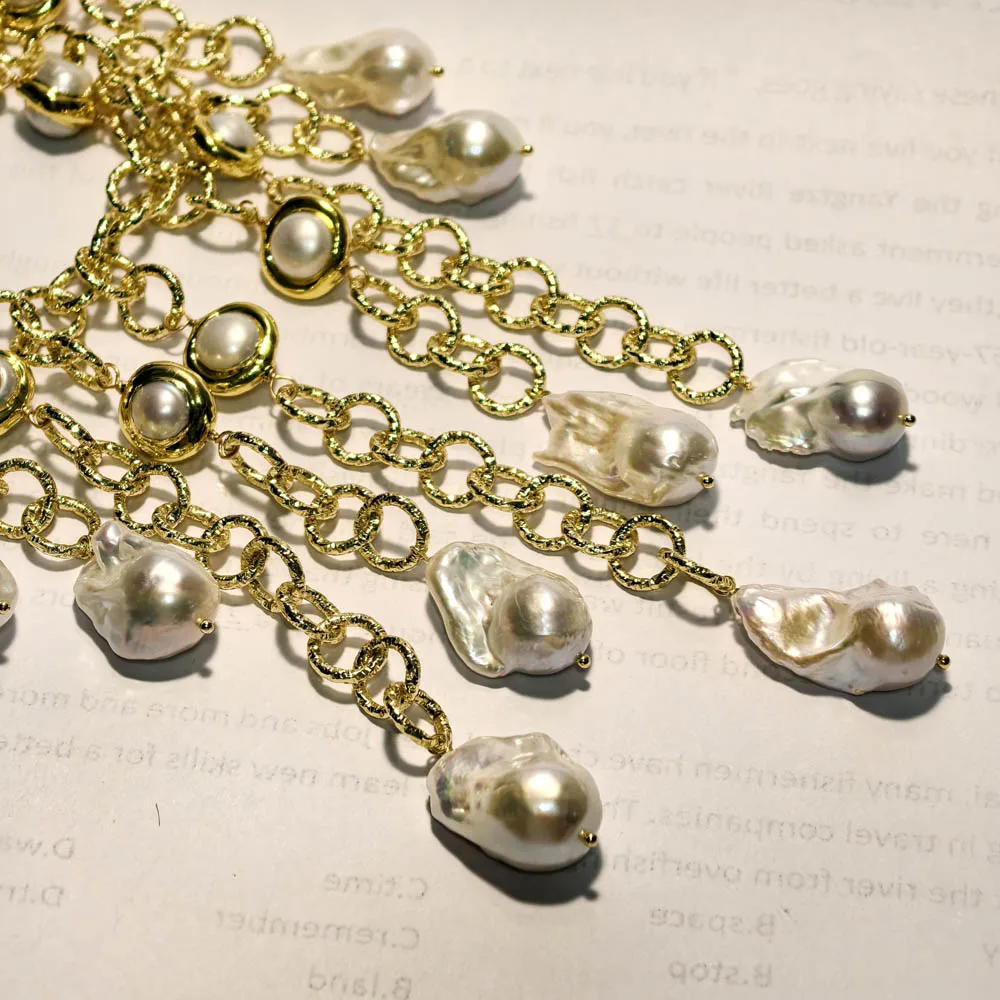 

MTC·STARZ 17" 26mm White Baroque Teardrop Reborn KESHI Pearl Chain Tassel Necklace Pendant (Z14601)