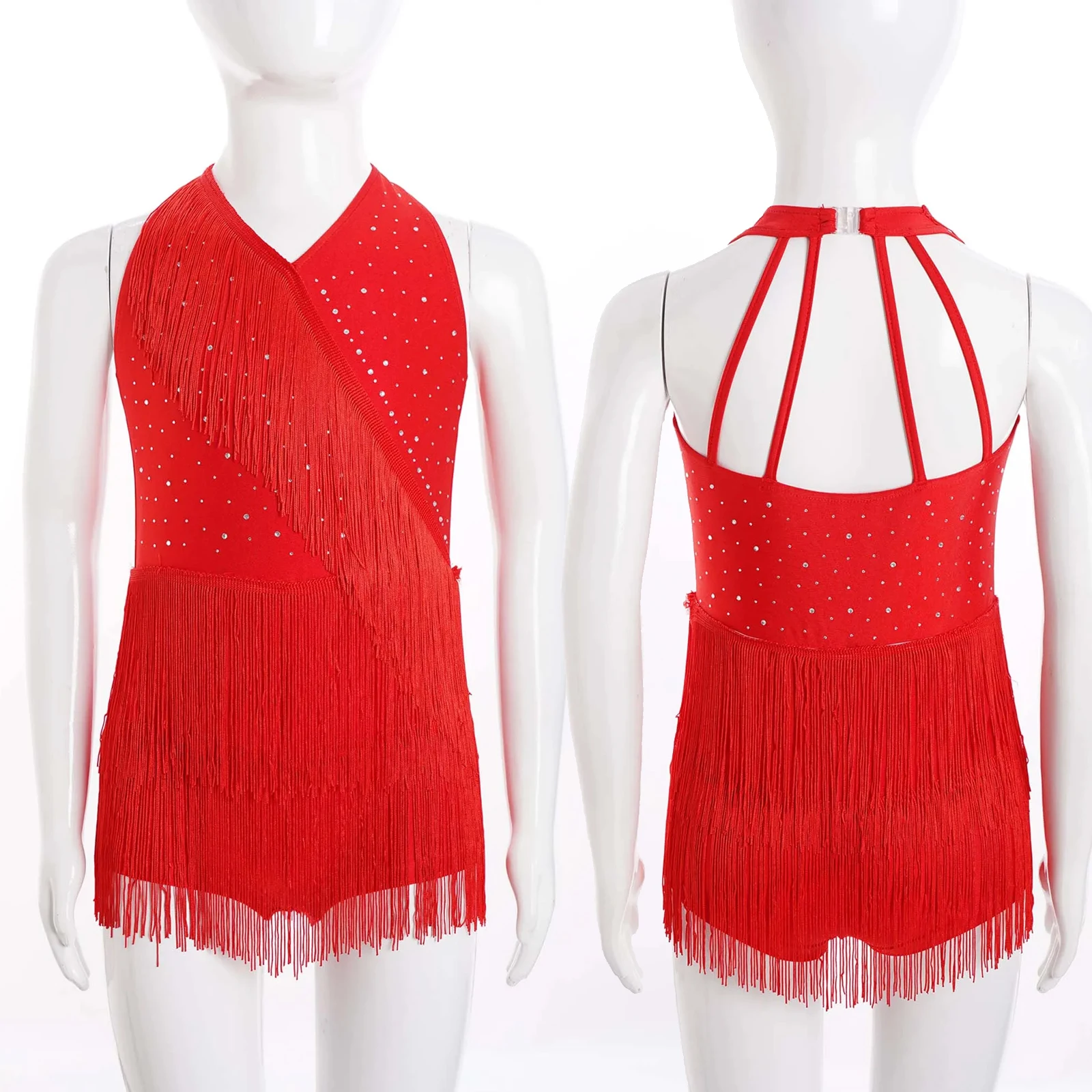 

New Children's Latin Dance Dress Girls Dance Practice Dress Latin Dance Dress Sleeveless Competition Tassel Jumpsuit Performance