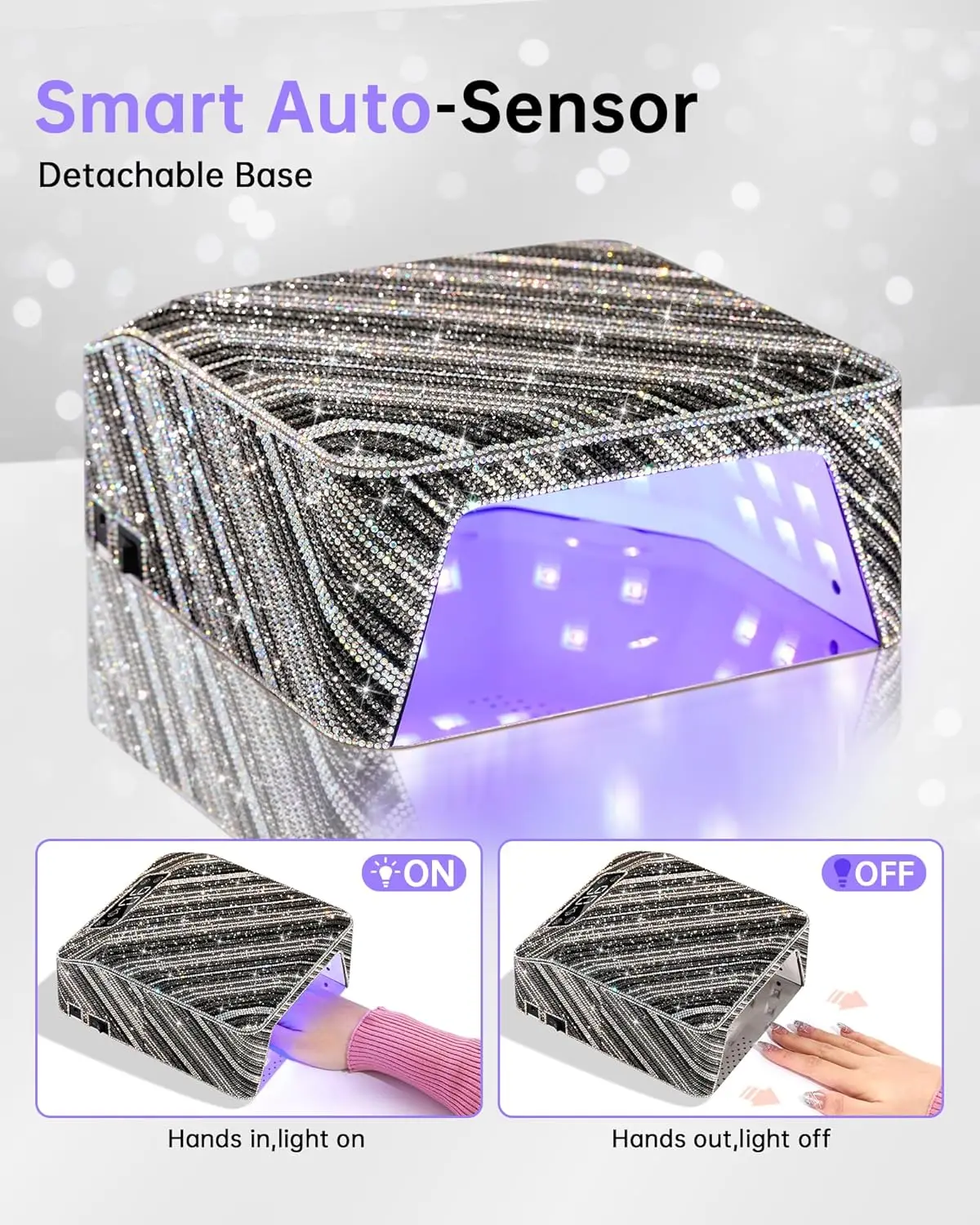 مصباح أظافر بالأشعة فوق البنفسجية قابل لإعادة الشحن، مجفف طلاء جل LED مع مؤقت ومستشعر تلقائي، تصميم زيبرا دايموند