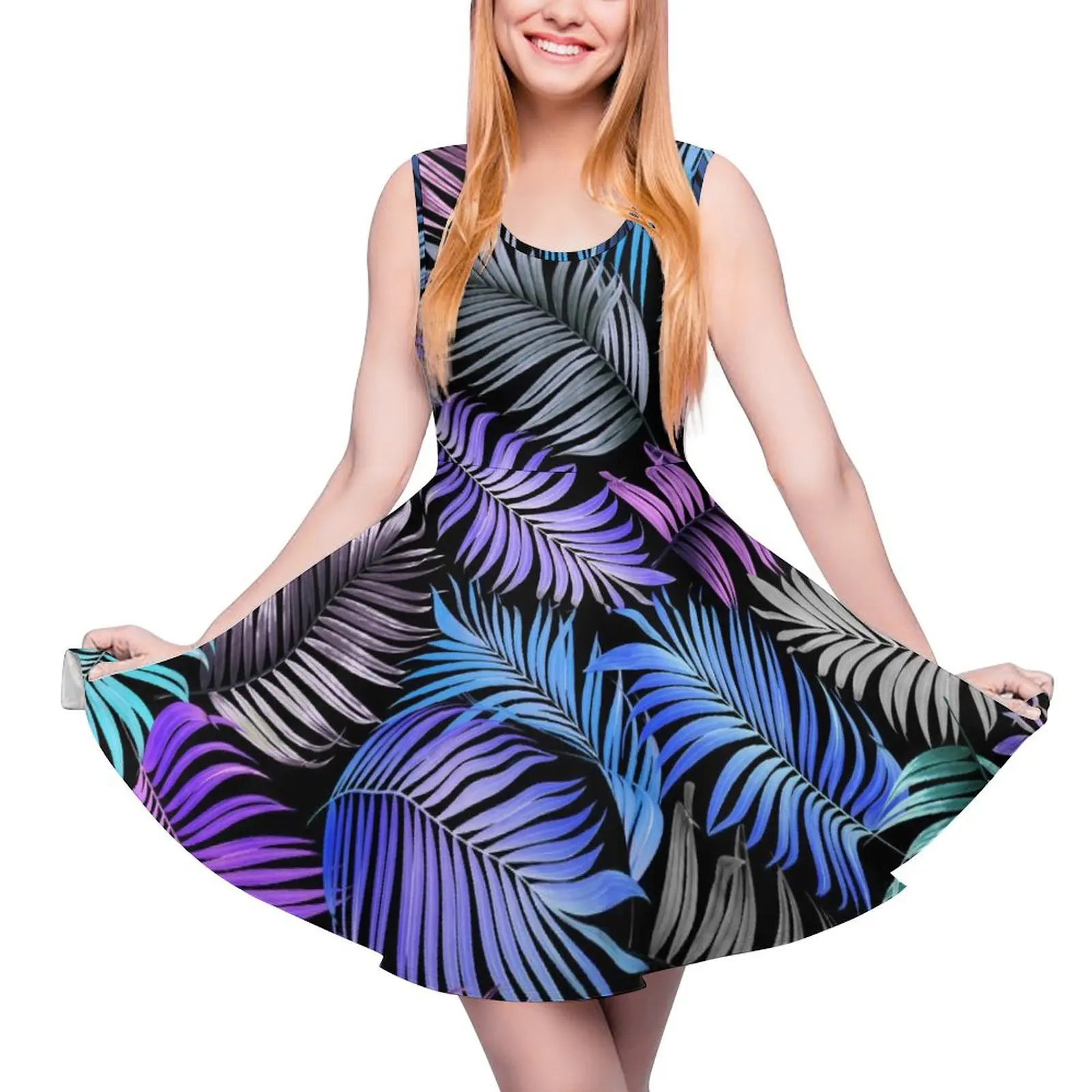 Colorful Leaf Dress Palm Tree Cute Dresses Sleeveless Aesthetic Skate Dress Women Design Clothes Birthday Gift