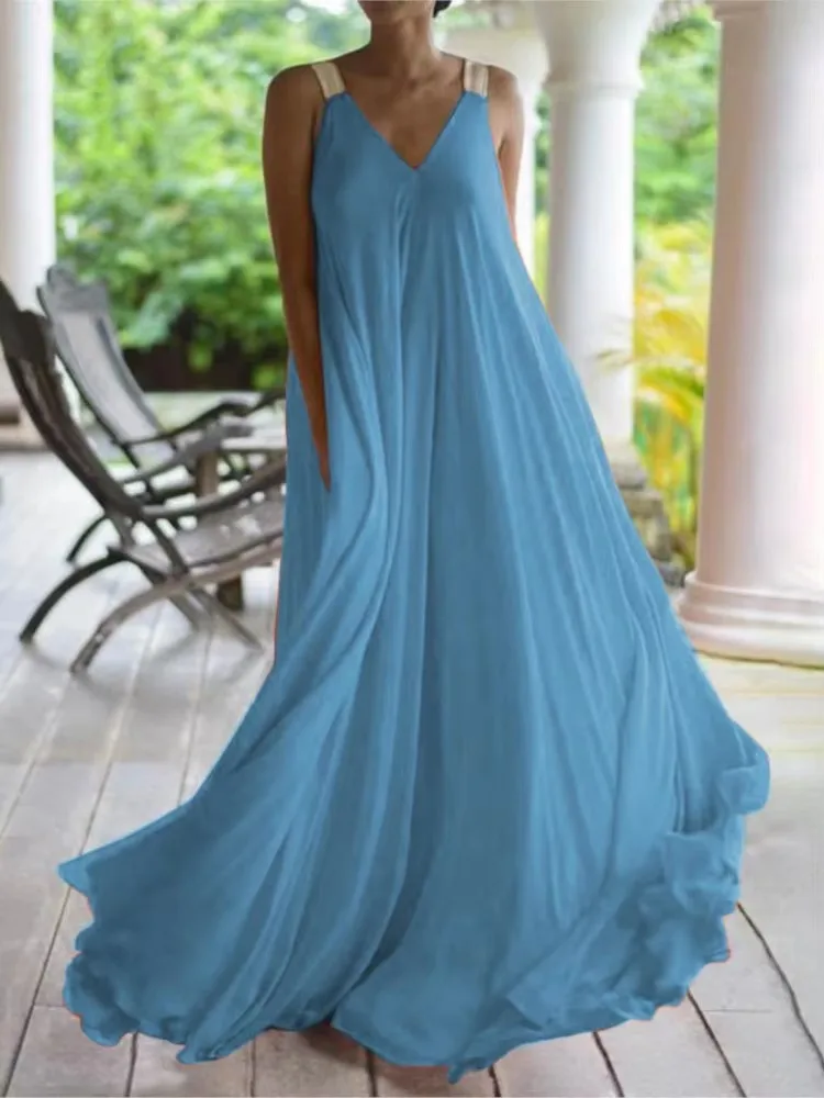 Summer Women Boho Dress Fashion Spaghetti Strap Black Sleeveless Beach Party Casual Long Dress For Women Robe Femme New 2024 - Image 5