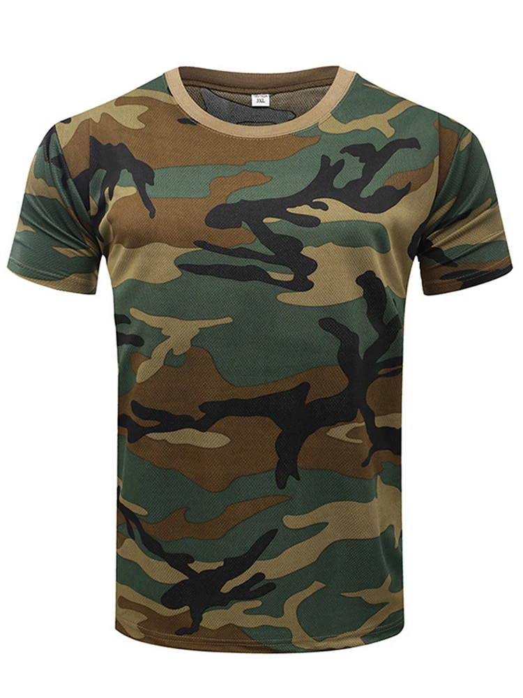 T-shirt mimetica tattica da uomo - T-shirt a maniche corte traspirante ad asciugatura rapida per allenamento estivo all'aperto e attività sportive