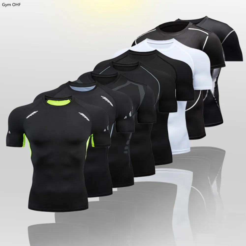 camisetas camisetas de hombre gym camiseta hombre manga corta Camiseta de camisetas para hombre, ropa deportiva ajustada para correr, entrenamiento, trotar, gimnasio, manga larga, secado rápido, Rashgard