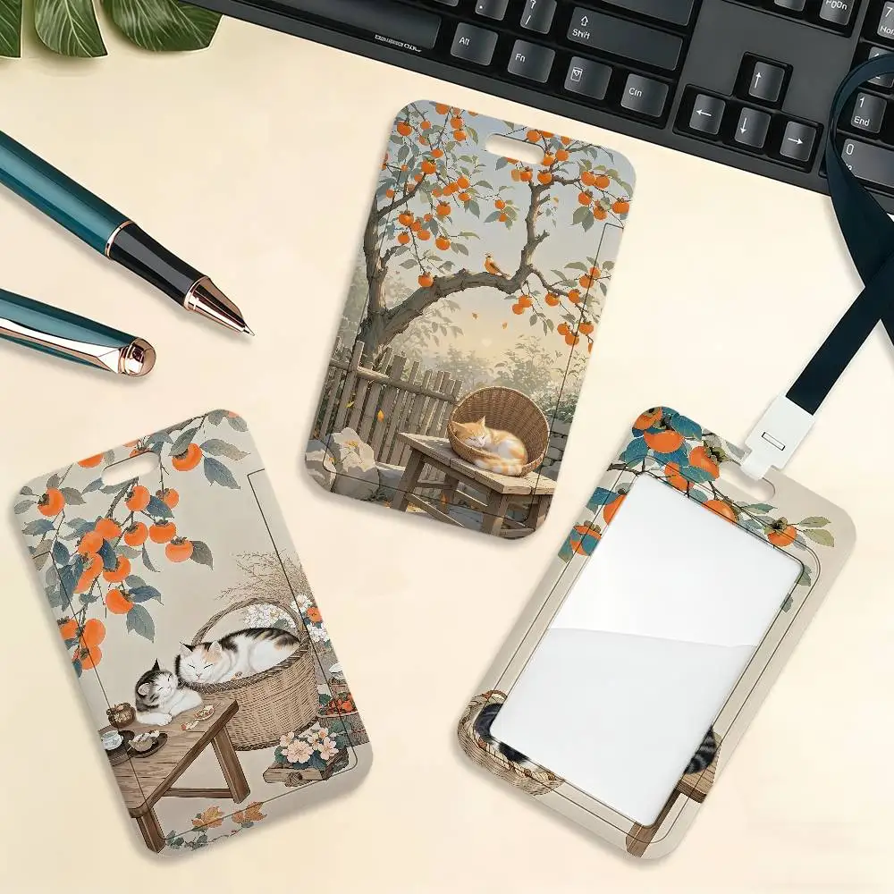 Cat Cute Kitty Sleep Under Tree Card Holder Cardcase Bank Credit Student ID Subway Work Permit Badge Holder Door Card