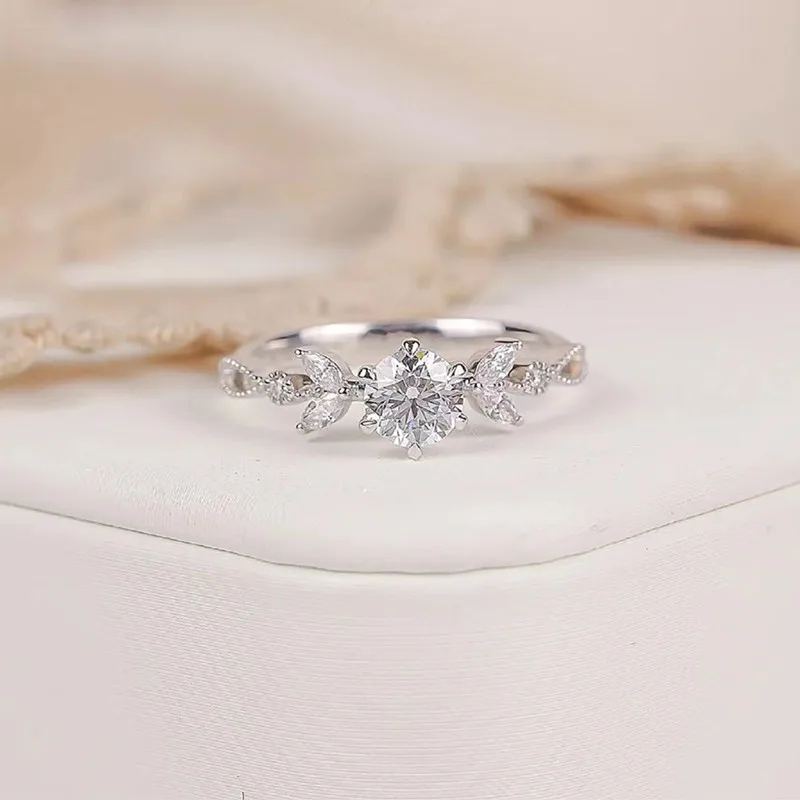 ورقة خاتم الزواج 1ct مويسانيتي مع شهادة GRA S925 فضة زهرة خواتم مقاوم للماء لطيف الخلود الفرقة للنساء #2
