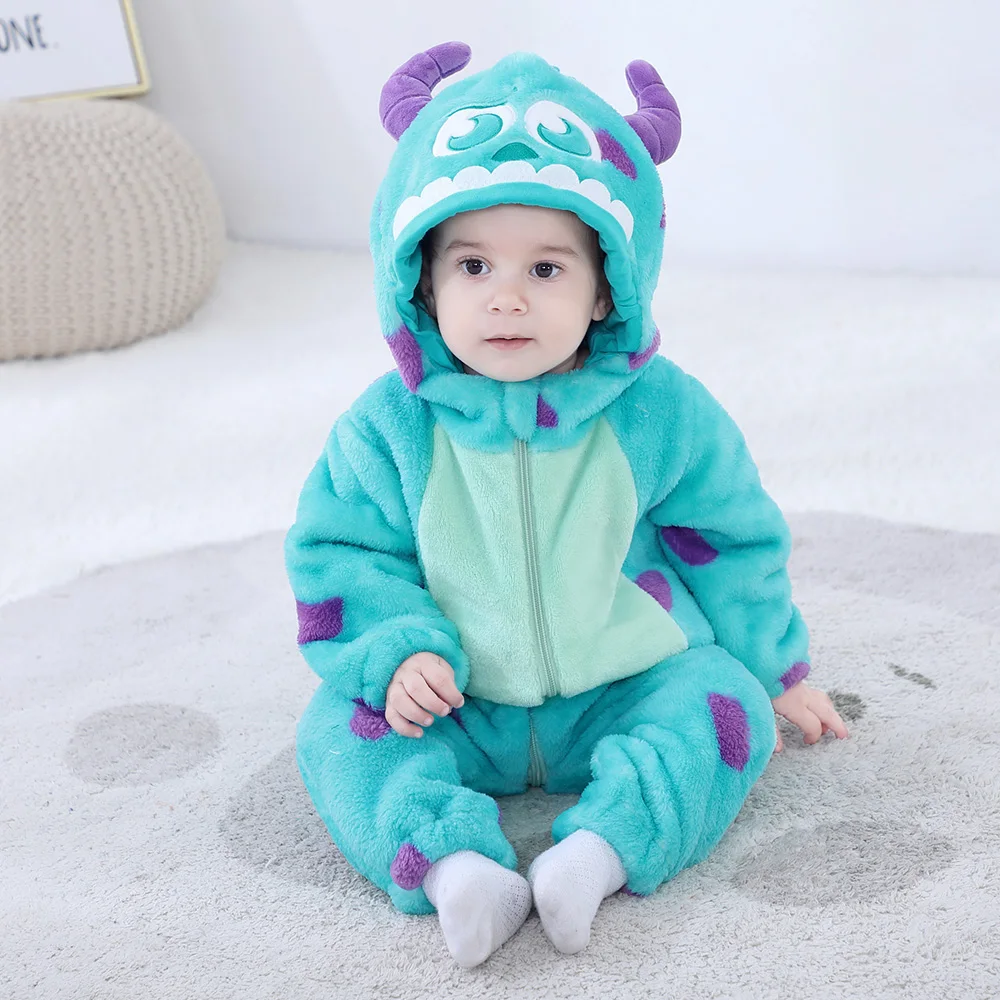 Blue Monster Onesie Baby Boy Girl Costume Sully Cosplay Cute Halloween Jumpsuit Chlidren Zipper Pajama Animal Cow Kigurumis