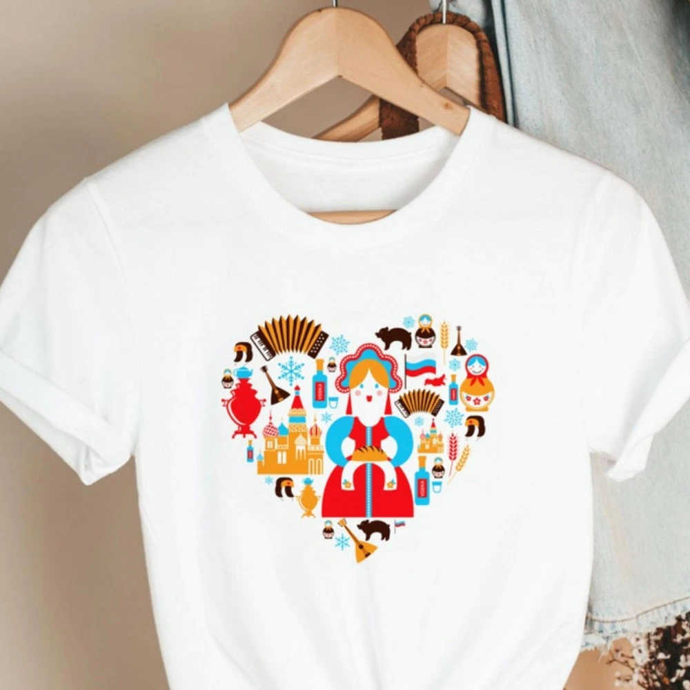 روسيا الحب تي شيرت الروسية عيد الميلاد الروسية تيز للياقة البدنية التدريب الركض الأنشطة في الهواء الطلق ملابس علوية من القطن عالية الجودة