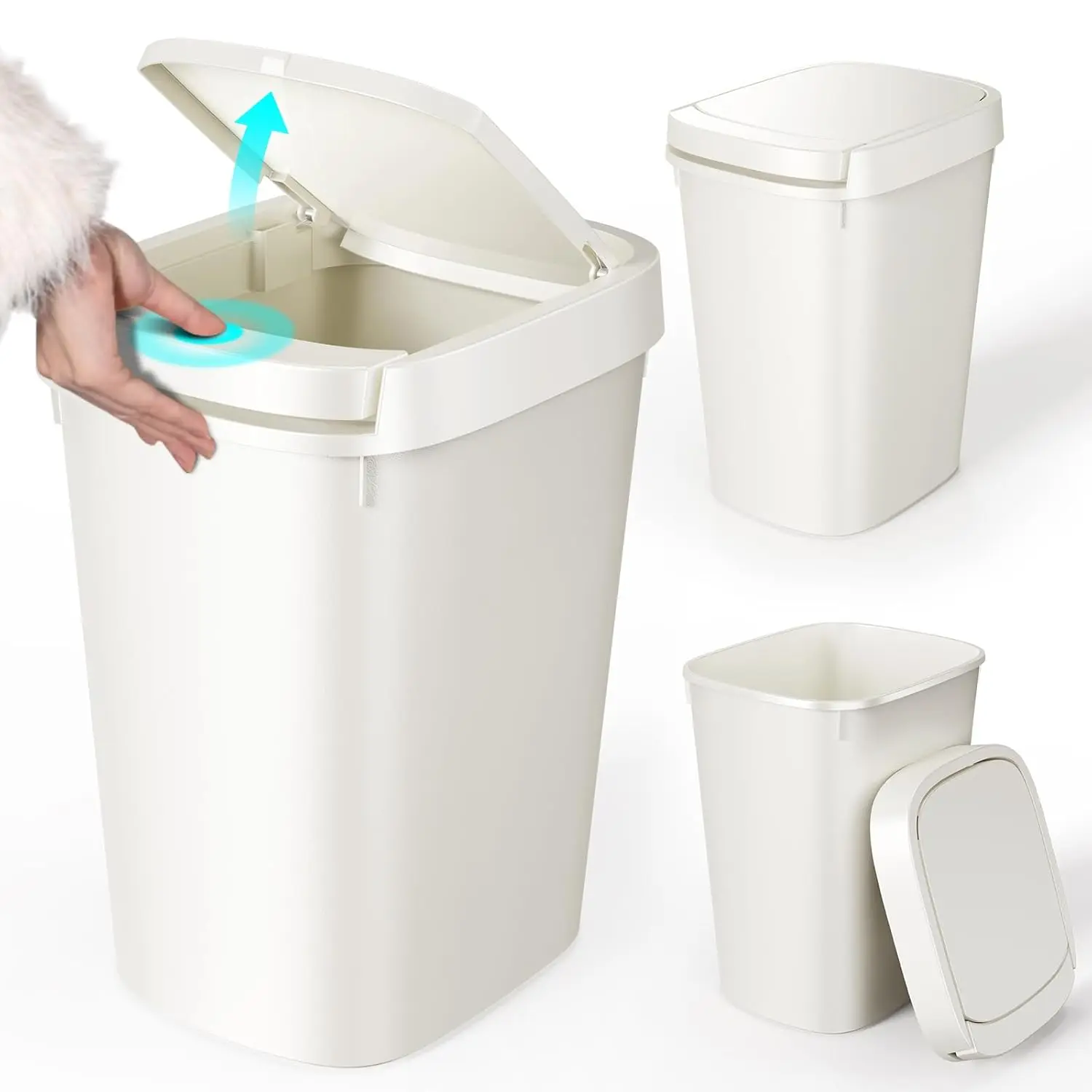 

3 Pack Bathroom Trash Can w/ Lid, 10L/2.6 Gal Garbage Can with Press Top Lid, Plastic Waste Basket for Toilet, Office,