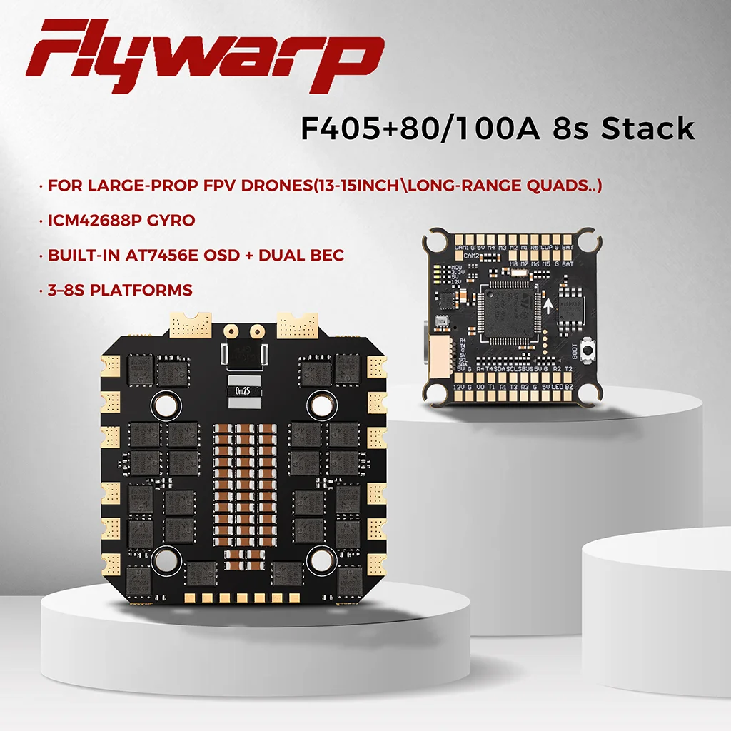 

FlyWarp F4 FC F405 Flight Controller 80A/100A 4in1 ESC 3-8S Stack ICM42688P 30.5X30.5mm for 13 inch FPV｜15 inch Drones