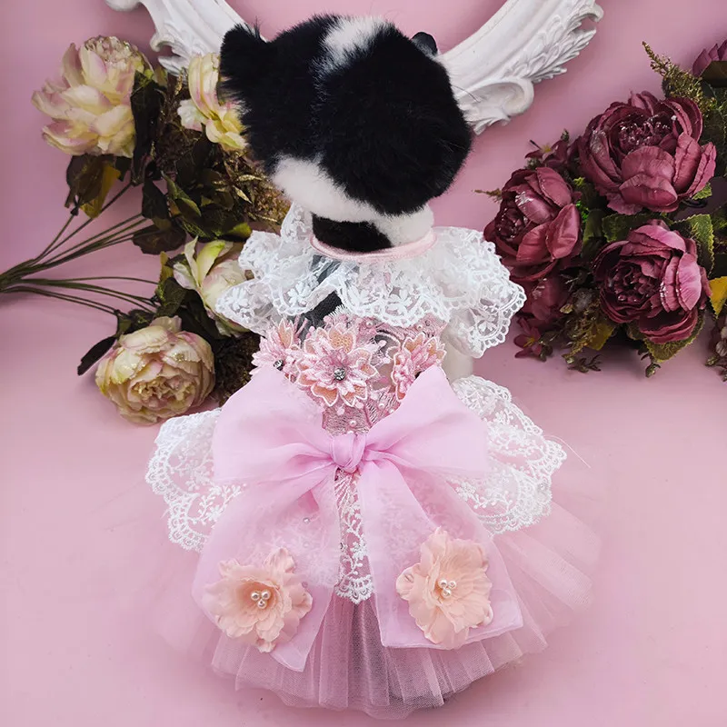 

Luxury Handmade Pink Dress for Small Medium Dogs Spring Summer Pet Clothes Cat Skirt Poodle Dog's Fashion Accessory