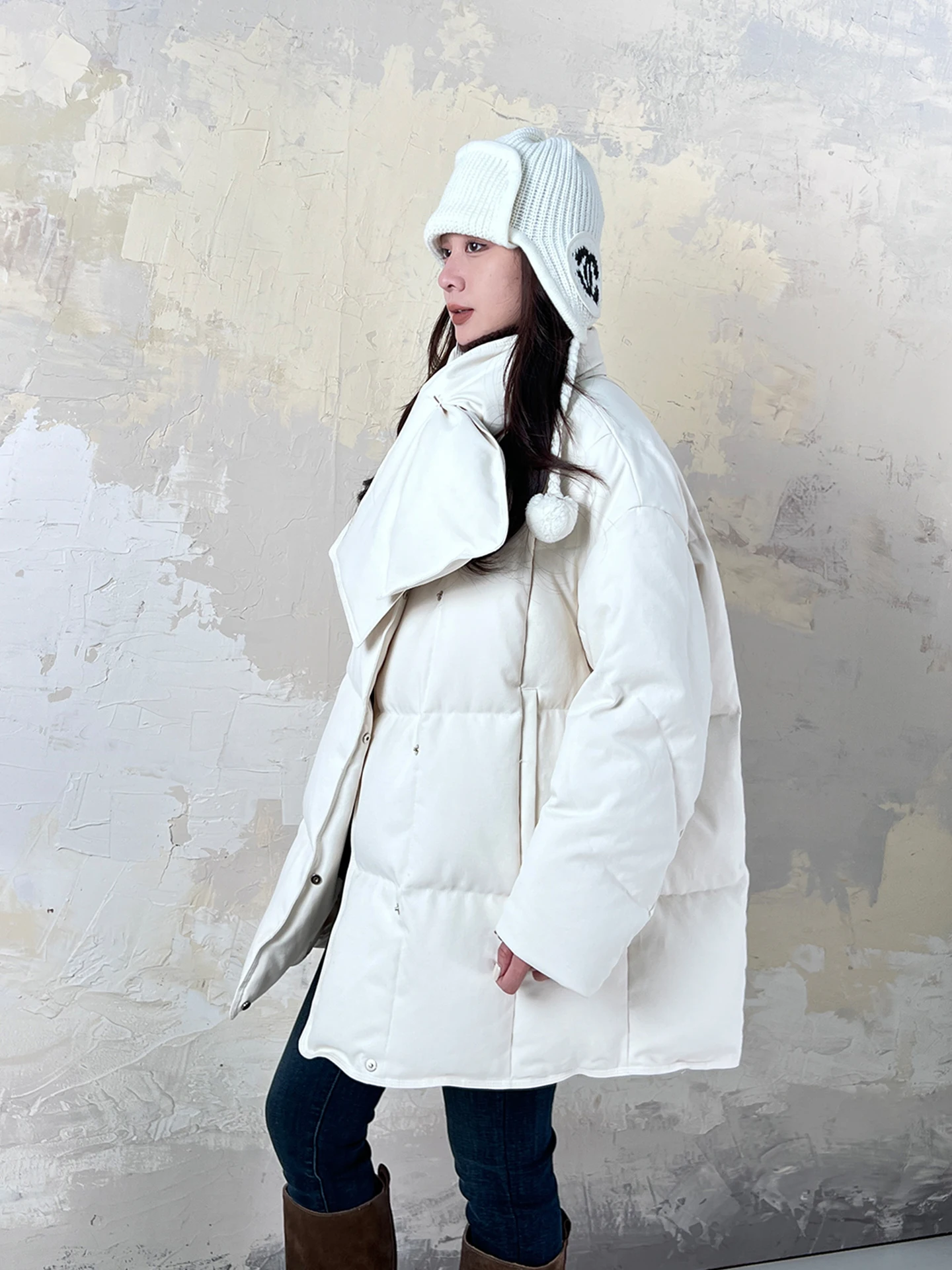 

mat Hollow down Scarf Nel Simple Du Feather Winter New Sle Casual Loose Fit Ladies Coat Warm Outerwear