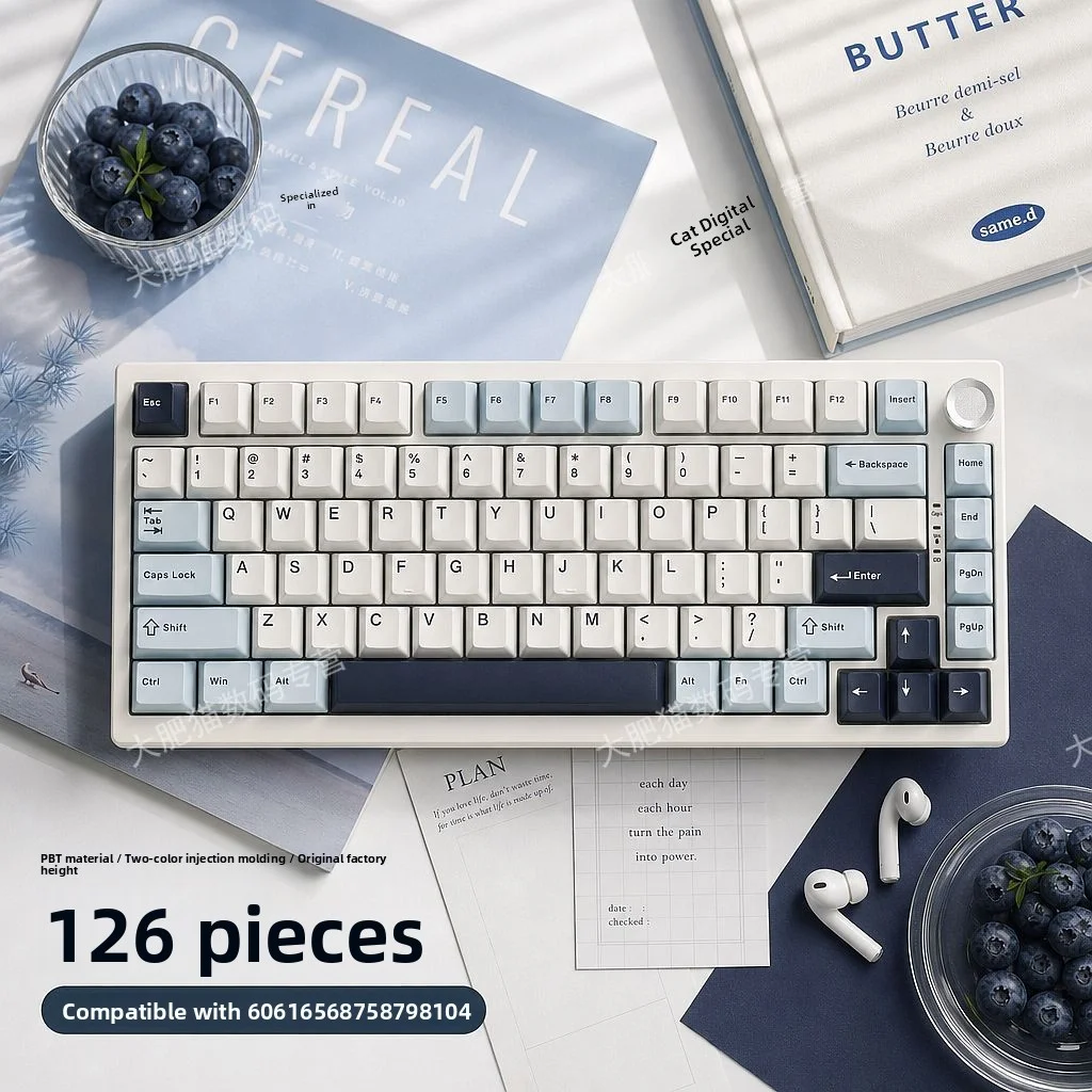 White and blue berry three-color splicing PBT personalized keycaps, thermal sublimation customized mechanical keyboard keycap