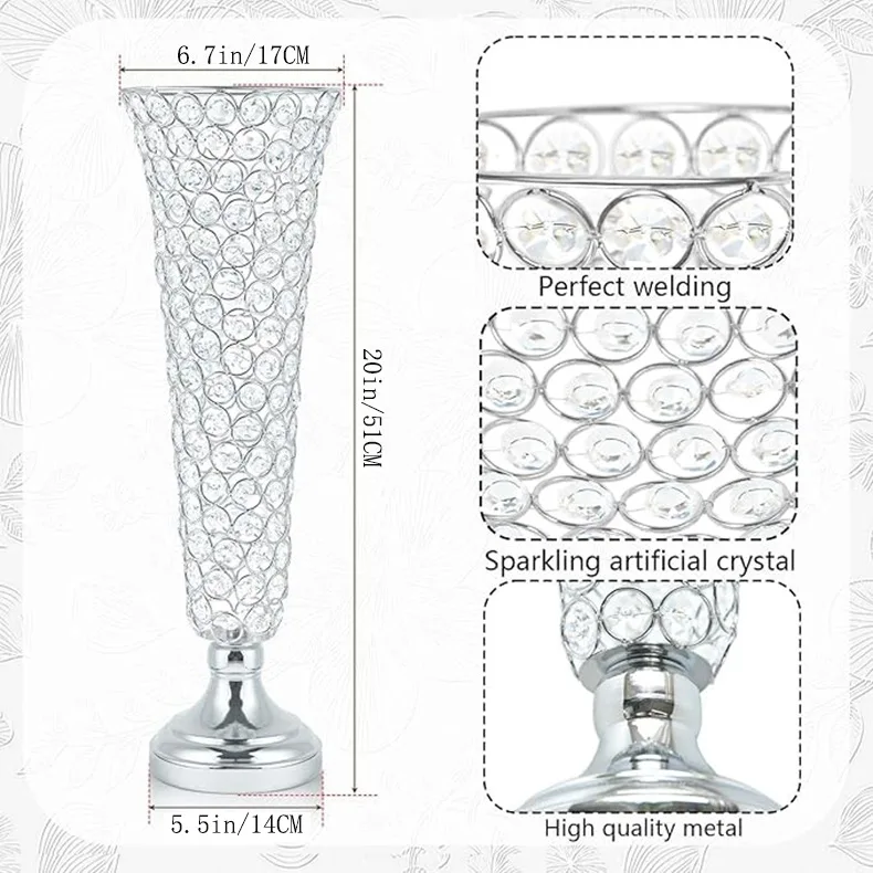 Ornament Vase Wedding Props Flower Stand Crystal Vase Ornament Dinner Party Event Birthday Home Decoration