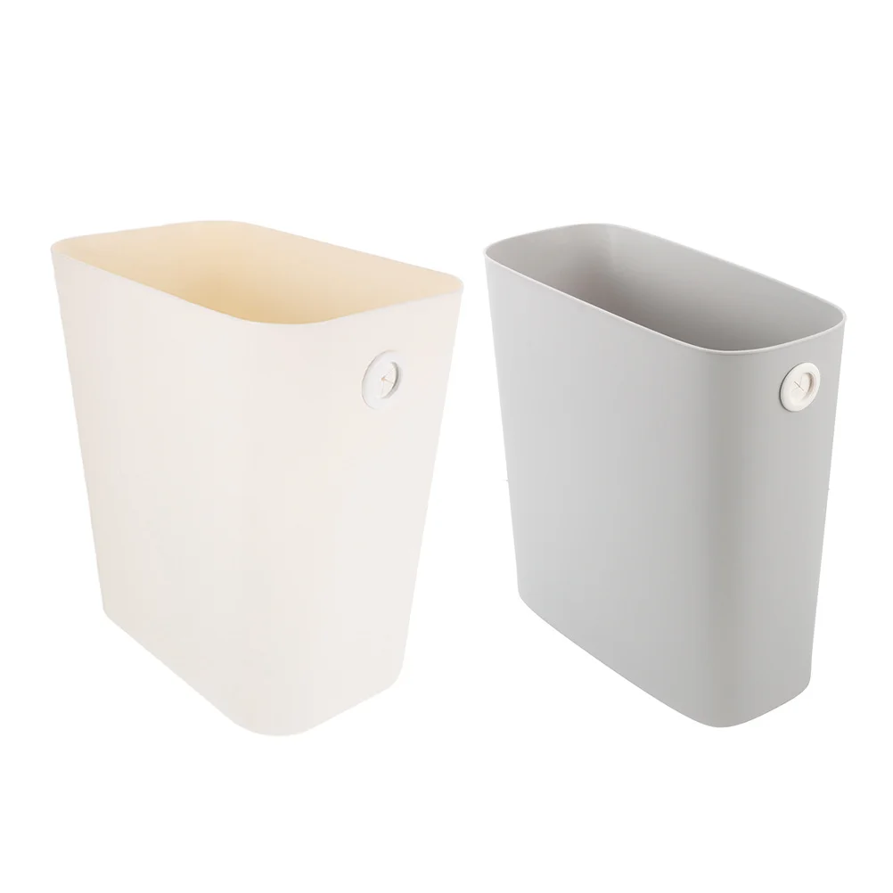 

2pcs Slim Plastic Trash Can 10L Rectangular Garbage Bin For Home Bathroom Bedroom Kitchen Office Waste Container