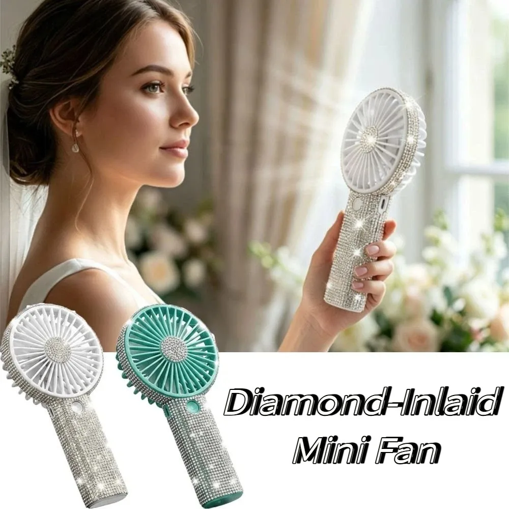 Small Size Mini Portable Fan Cute Design Diamond Pattern Personal Fan Long-Lasting Battery Sparkling Imitation Diamonds