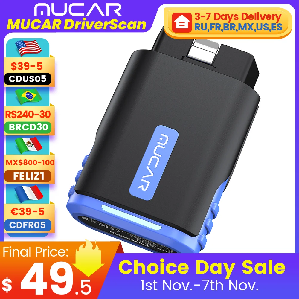 MUCAR DriverScan Auto OBD2 Diagnostic Tool All System Diagnosis Bi-directional Control Active Test Oil SAS 15 Reset for All Cars