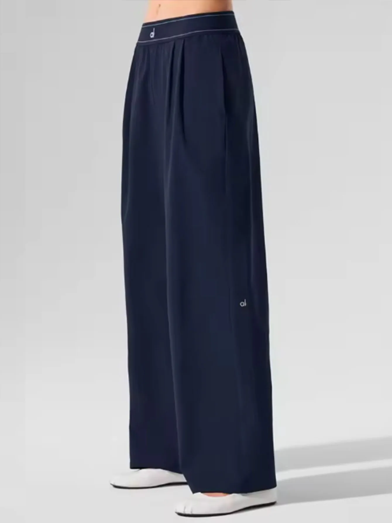 مرونة الخصر الصلبة اللياقة البدنية ركض السراويل النساء اليوغا الرياضة بنطال ذو قصة أرجل واسعة المرأة رقيقة عادية فضفاض الأزرق الداكن فضفاض Sweatpants