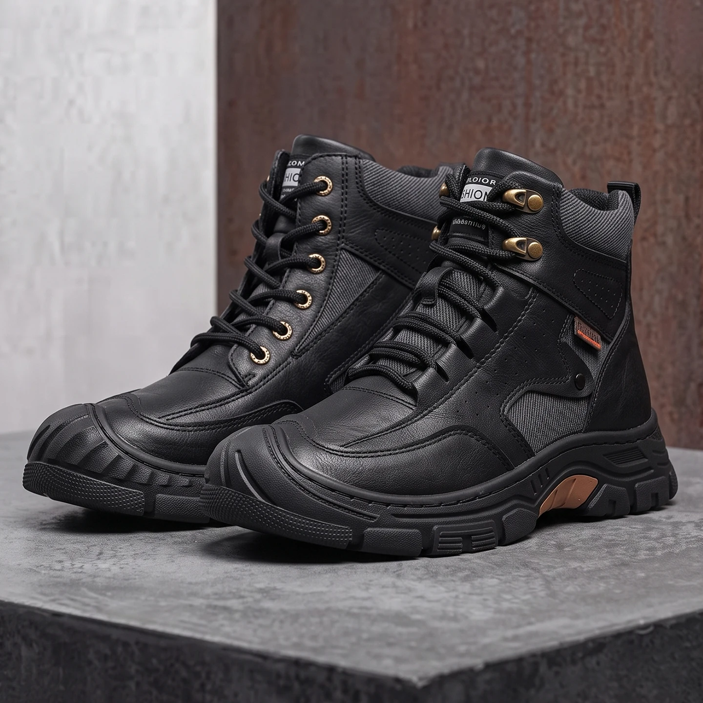 Men's Fall and Winter PU Leather Shoes Padded Thickened Waterproof Casual Men's High-top Shoes Outdoor Sports Snow Boots