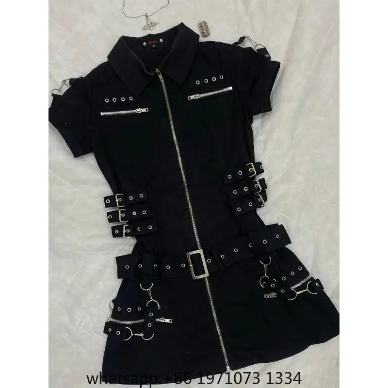 Premium Slim Dark Casual Dresses Japanese Unique Half Sleeve Minority High Street Robe Personalized Y2K Goth Punk Style Vestidos