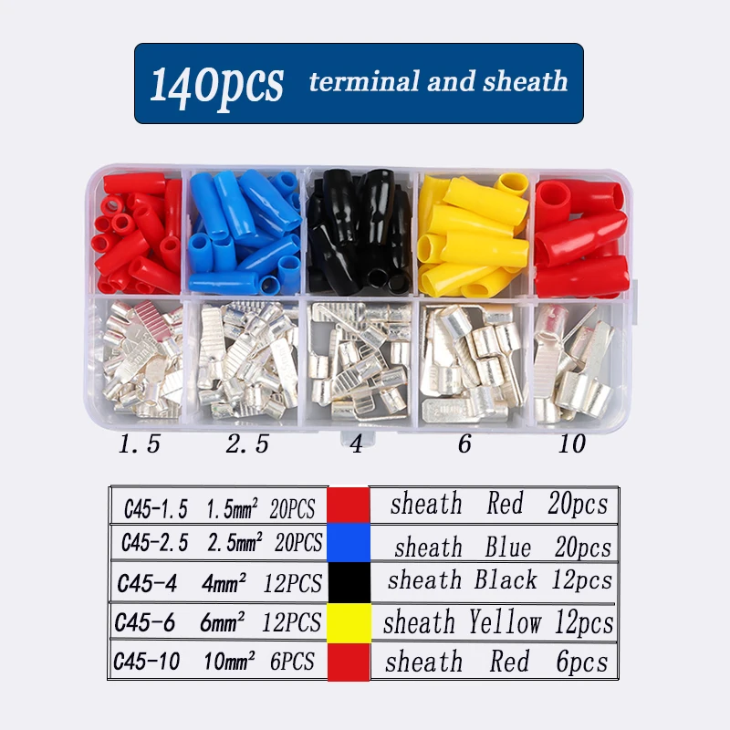 260/140PCS C45 Leistungsschalter Flache Pin Terminal Kupfer Silber Überzogene Kalt Gepresste Kupfer Nase DZ47 Ende draht Lug Typ – Detail 9