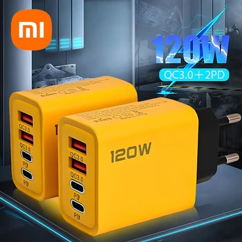 Xiaomi 120W 4 port USB C PD şarj hızlı şarj 3.0 tip C USB telefon şarj hızlı şarj adaptörü Iphone Xiaomi Huawei