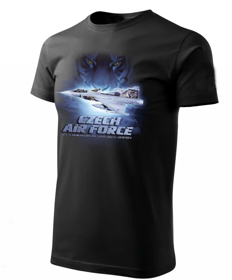 Czech Air Force Tigers Squadron JAS-39 / C Gripen Fighter T-Shirt. Summer Cotton Short Sleeve O-Neck Mens T Shirt New S-3XL