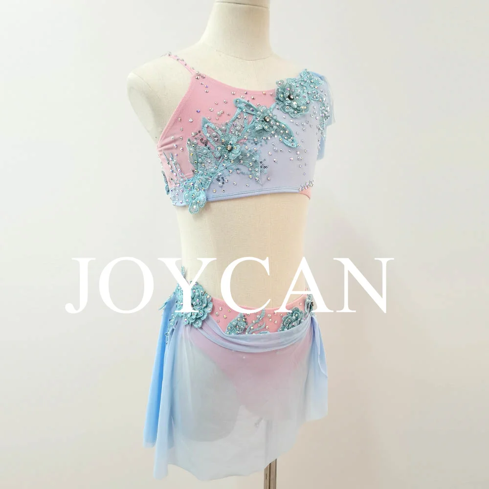 JoyCan Lyrical Dance Dress Blue Jazz Dance Costume Pole Dancing Clothes Girl Performance Training