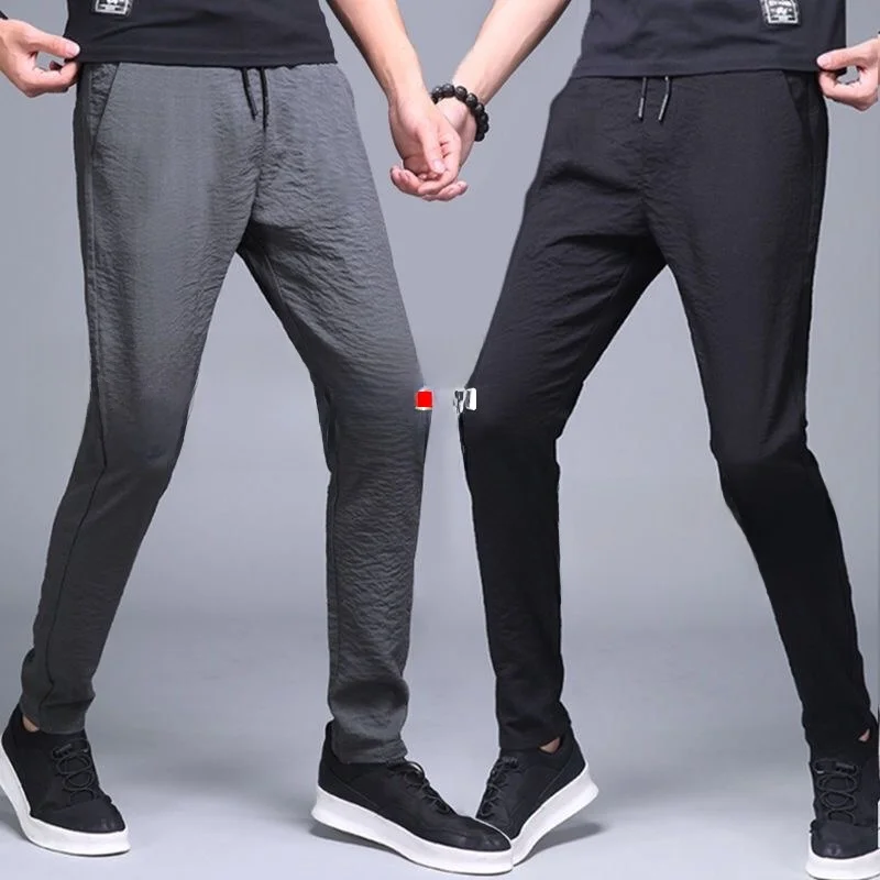 

Men's Casual Ice Silk Sports Pants Summer Trendy Lightweight Breathable Air Conditioning Youth Straight Loose Elastic Sports ...