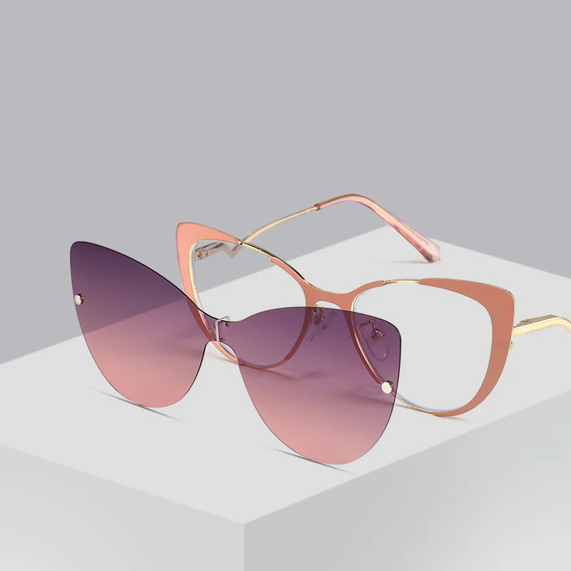 New Fashion Polarized Sunglasses Set 2-in-1 Cat's Eye Sunglasses For Men And Women With Myopia Magnetic Absorption Glasses Frame
