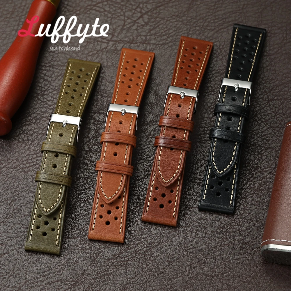 Genuine Leather Strap Men Women Cowhide Watchband 20mm 22mm Breathable Bracelet Casual Wristband Watch Accessories