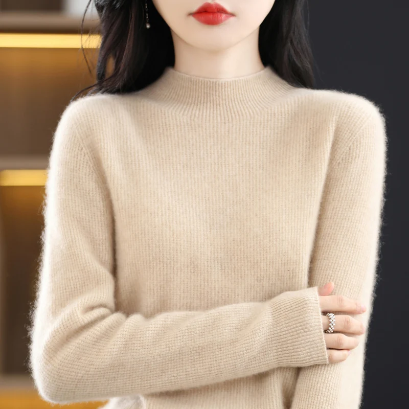 

Women's Ccashmere Knitted Sweater, 100% Pure Wool Knitted Sweater, Seamless Round Neck Versatile Knitted Bottom Sweater,