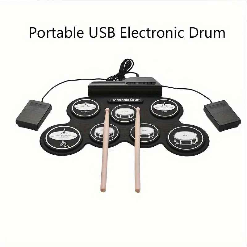 New Black Hand Roll Silicone Folding Rack Drum, Portable USB Electronic Drum, Portable Hand Roll Electronic Drum