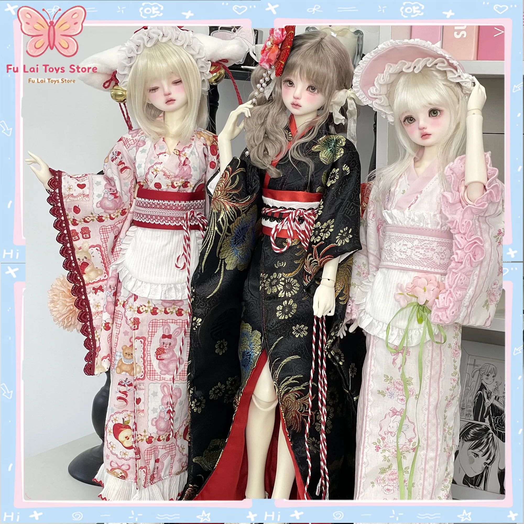 

1/4 BJD Doll Clothes Vintage Showa Style Cute Kimono for Plus Size and Regular Size Mix and Match Dress Up Only Outfit In Stock