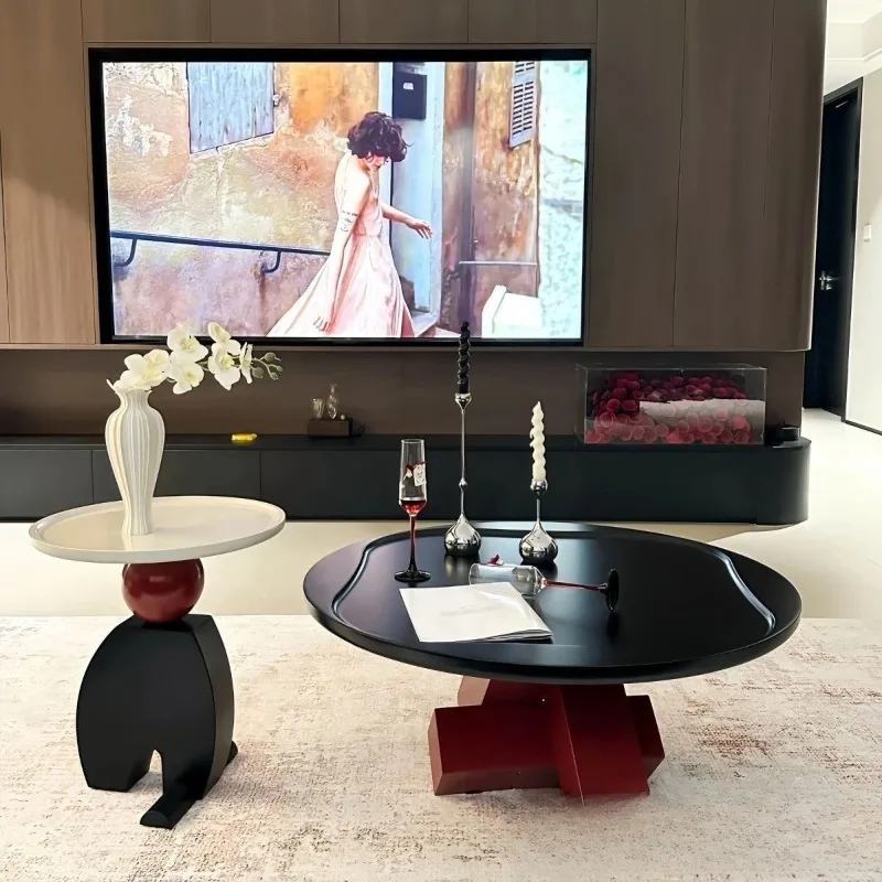 Coffee table Italian minimalist coffee table combination, round dopamine art creative designer living room home light luxury