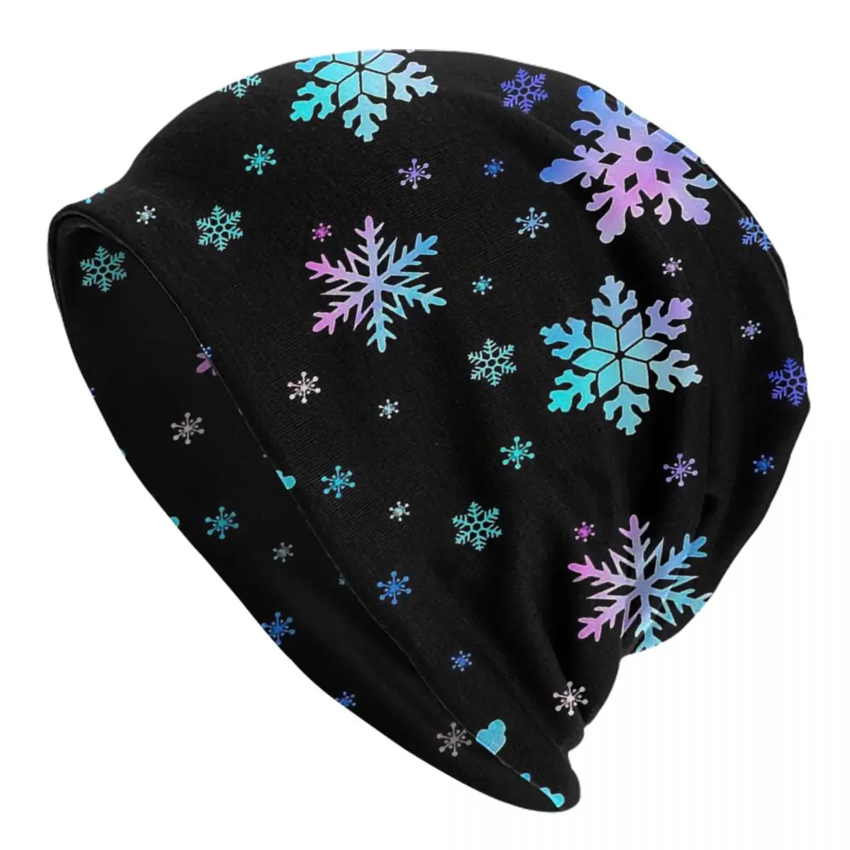 Happy Merry Christmas Skullies Beanies Caps Neon Colorful Snowflakes Thin Hat Autumn Spring Bonnet Hats Women's Street Ski Cap