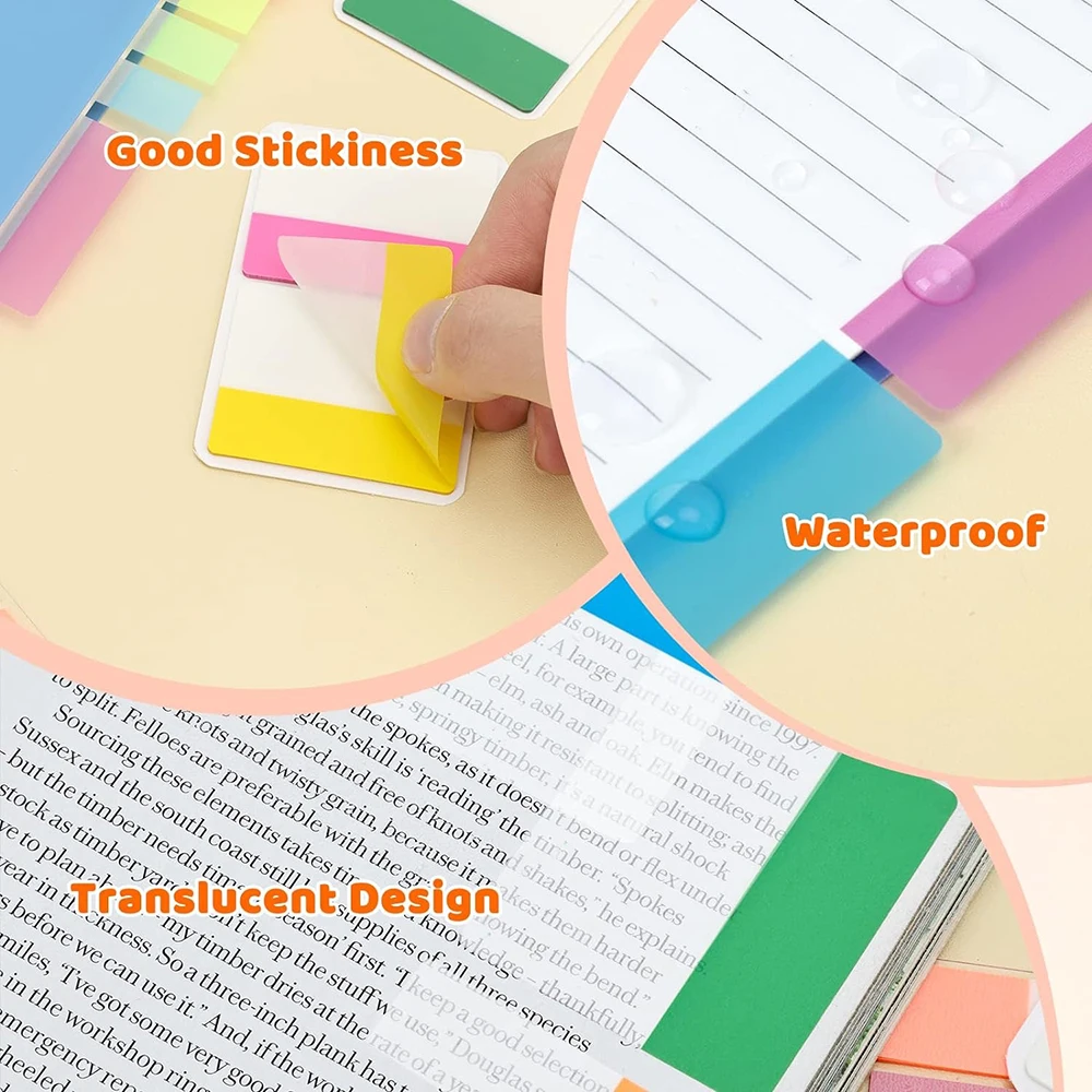 200 Sheets Colorful Transparent Index Stickers Self-adhesive Writable Waterproof Sticker Stationery