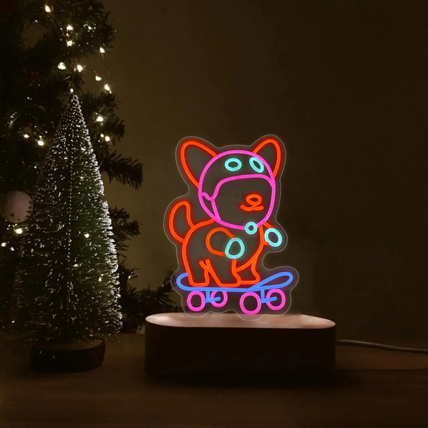 スケートボードの子犬ネオンライトサイン、usb調光式ledネオンサイン、寝室、リビングルーム、クラブ、バー、男の隠れ家、パーティーギフト、壁飾り