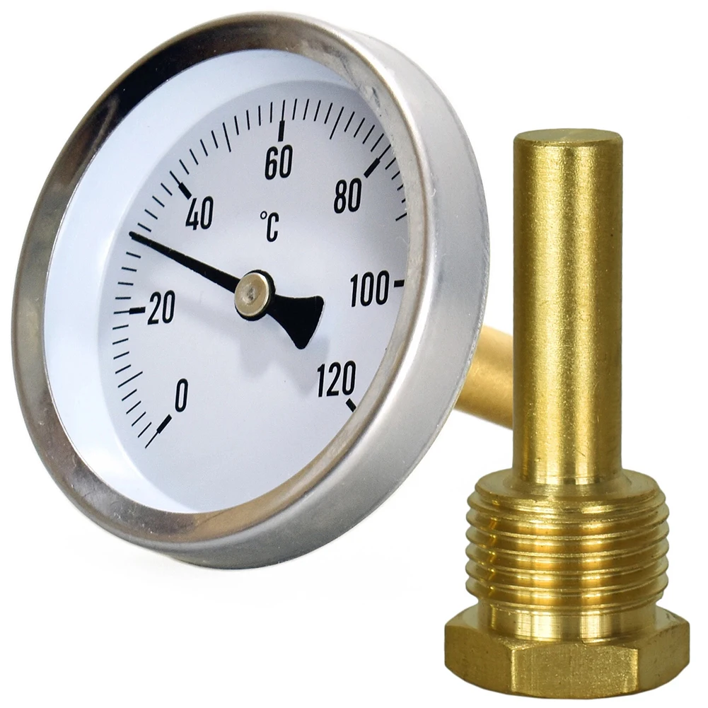 1 X Bimetallic Thermometer 0-120°C With 63mm Stainless Steel Case And 1/2