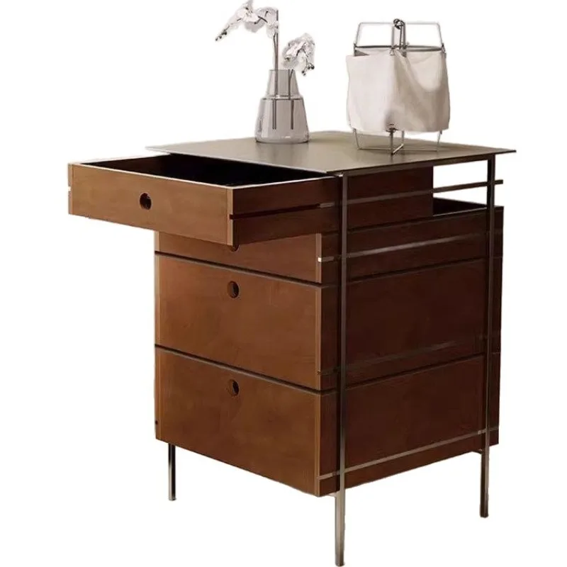 Simple ocean plate dining side storage cabinet Multi-layer solid wood floor stainless steel bar cabinet