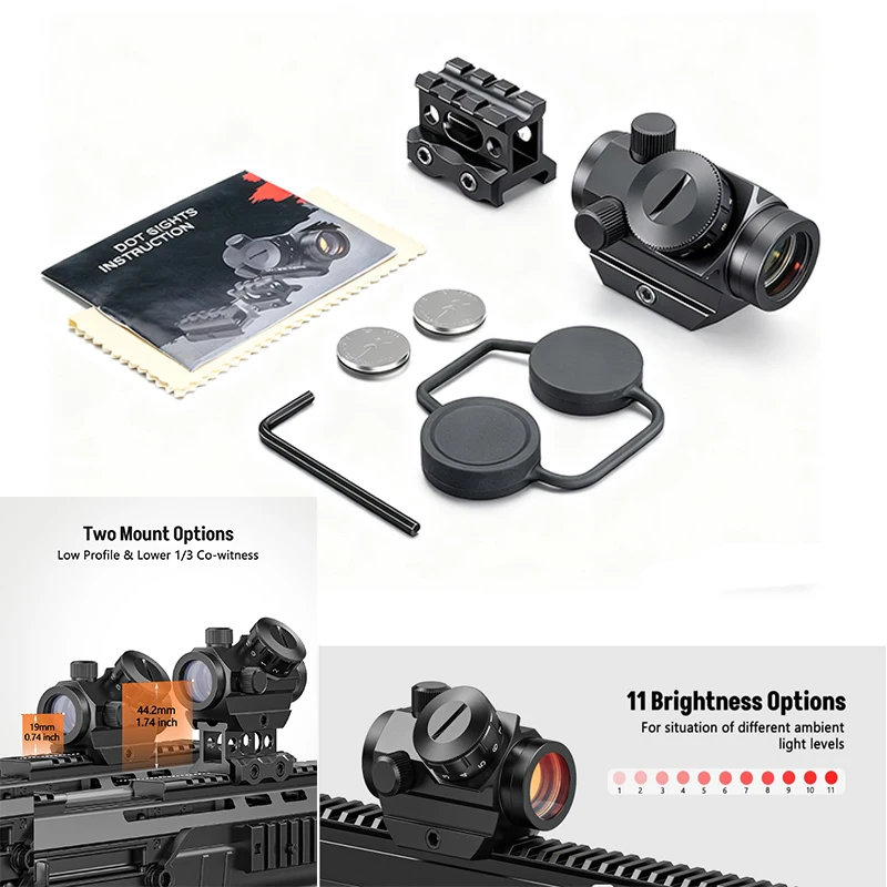 

MidTen 2MOA Red Dot Sight Riflescope Reflex Optics Sight Rifle Scope with 1" Lower 1/3 Co-Witness Mount for 20mm Picatinny Base