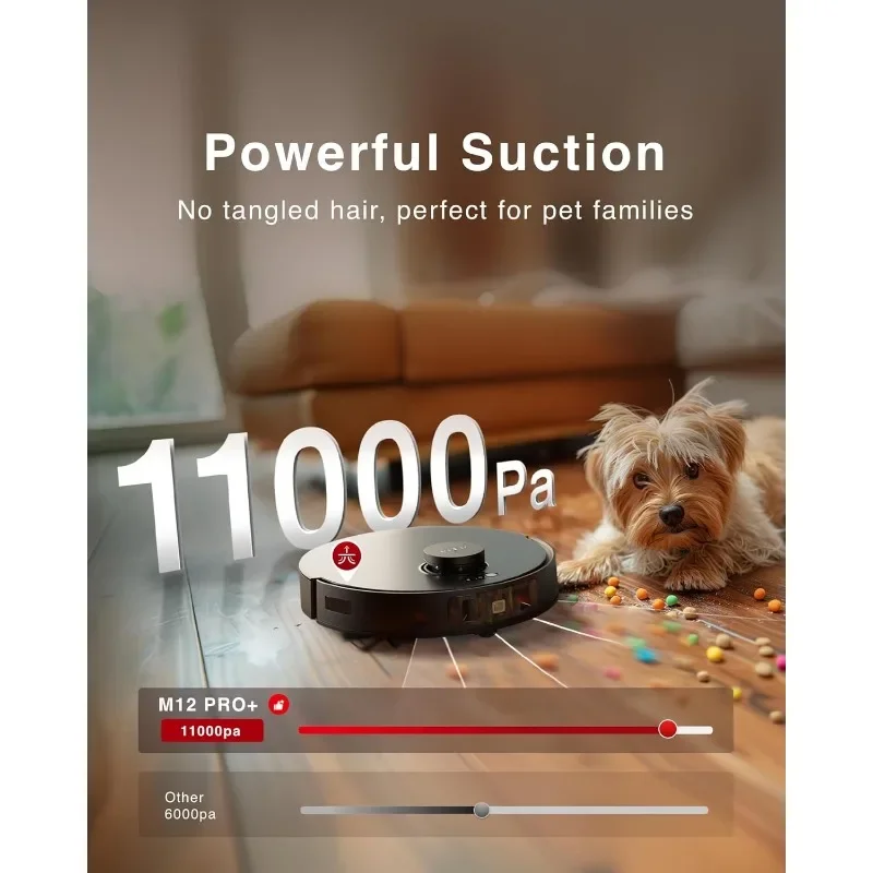 Yeedi M12 PRO+ Robot Vacuum and Mop, 11000Pa Strong Suction, ZeroTangle Technology, TruEdge Deep Mopping