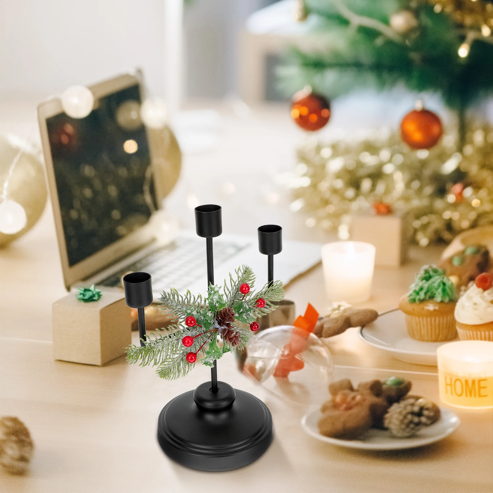 

Iron Holders Set Christmas Candlestick With Wide Base For Tabletop Fireplace Porch Decor Xmas Party Favors